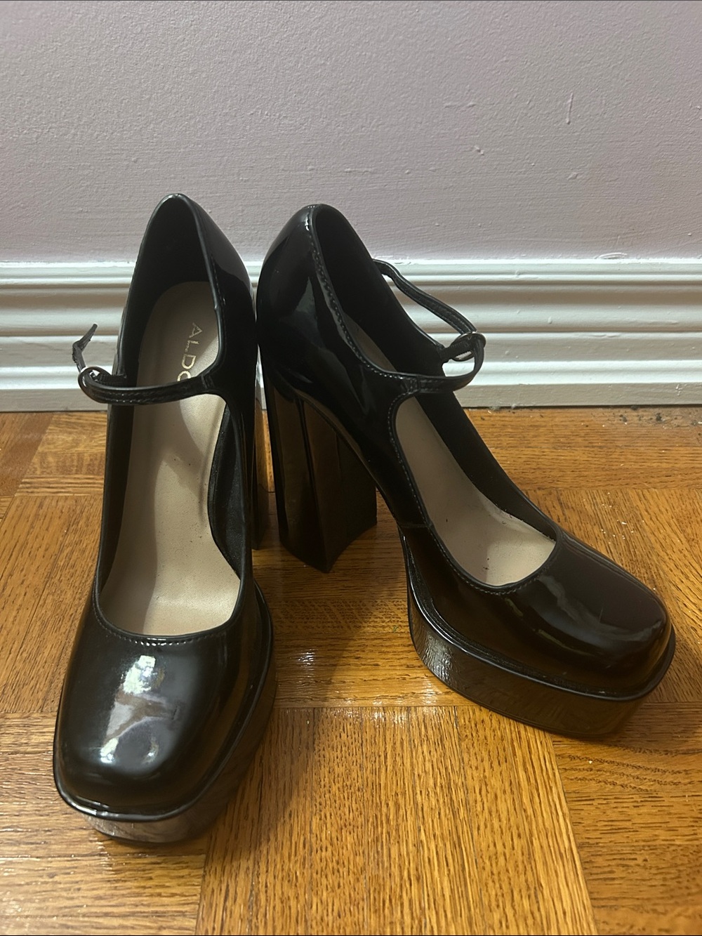 Aldo Black Patent Mary Jane Platform Pumps
